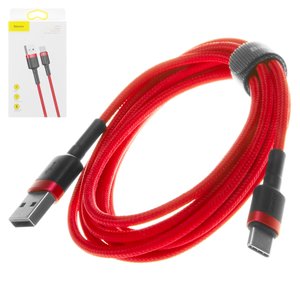 USB кабель Baseus Cafule, USB тип C, USB тип A, 200 см, 3 A, красный, в нейлоновой оплетке, #CATKLF C09