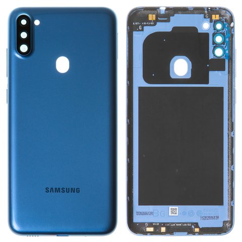 Задня панель корпуса для Samsung A115 Galaxy A11, синя, із склом камери
