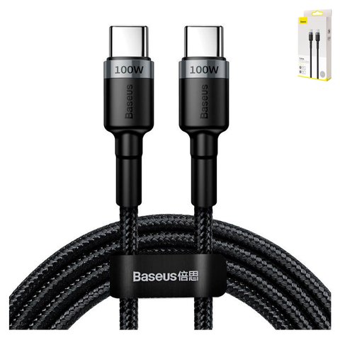 USB кабель Baseus Cafule, 2xUSB тип C, 200 см, 100 Вт, 5 А, чорний, сірий, #CATKLF ALG1