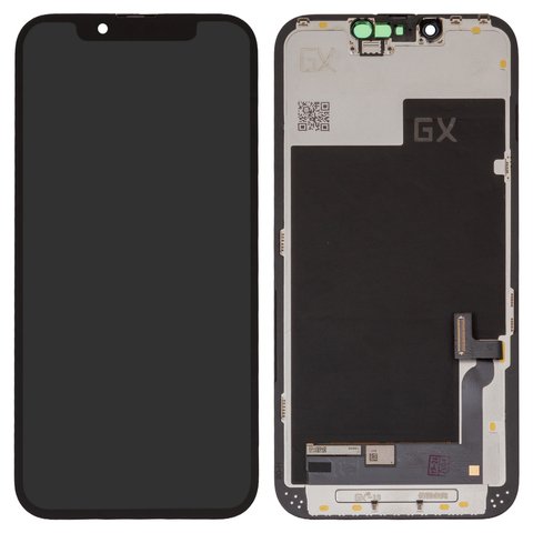 Дисплей для iPhone 13, чорний, з рамкою, High Copy, з широким обідком, OLED , GX OEM hard