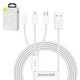 USB кабель Baseus Superior, USB тип-C, USB тип-A, micro-USB тип-B, Lightning, 150 см, 3,5 А, білий, силіконовий, 3 в 1, #CAMLTYS-02