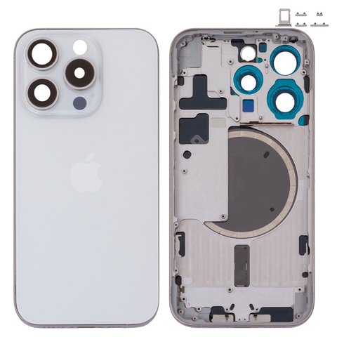 Корпус для iPhone 15 Pro, білий, з тримачем SIM карти, з боковими кнопками, Original PRC , EU Version, white titanium