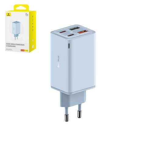 Сетевое зарядное устройство Baseus GaN6 Pro, 65 Вт, Power Delivery PD , Fast Charge, голубой, 4 порта, #P10162701313 00