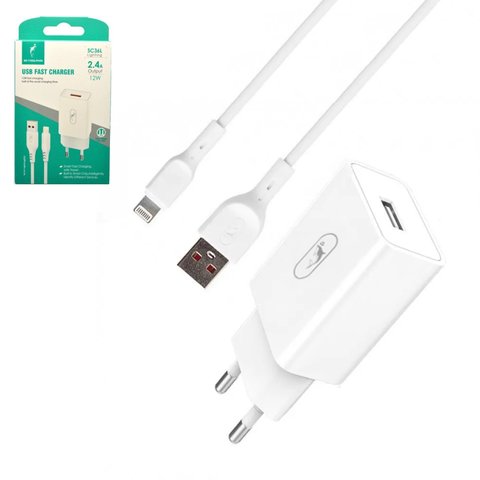 Мережевий зарядний пристрій SkyDolphin SC36L, 12 Вт, білий, з кабелем Lightning для Apple, 1 порт