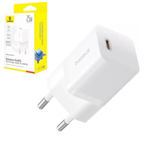 Мережевий зарядний пристрій Baseus GaN5 mini, 25 Вт, Fast Charge, білий, 1 порт, #P10110909213 00