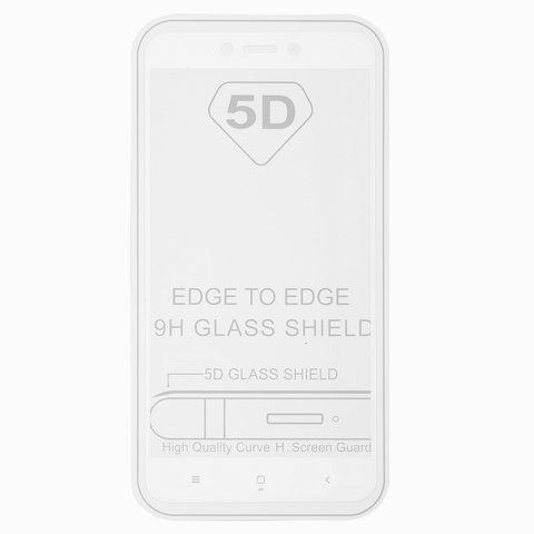 Vidrio de protección templado All Spares puede usarse con Xiaomi Redmi 5A, 0,26 mm 9H, 5D Full Glue, blanco, capa de adhesivo se extiende sobre toda la superficie del vidrio, MCG3B, MCI3B