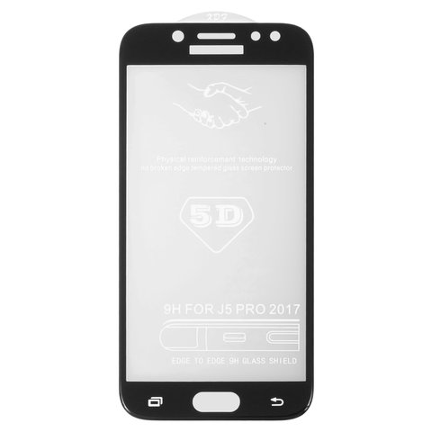 Tempered Glass Screen Protector All Spares compatible with Samsung J530 Galaxy J5 2017 , 5D Full Glue, black, the layer of glue is applied to the entire surface of the glass 