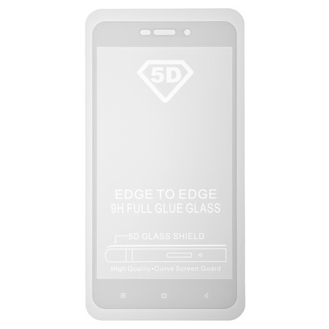 Tempered Glass Screen Protector All Spares compatible with Xiaomi Redmi 4A, 0,26 mm 9H, Full Glue, compatible with case, white, the layer of glue is applied to the entire surface of the glass, 2016117 
