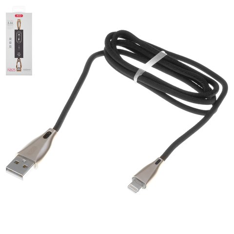 Cable USB XO NB25, USB tipo A, Lightning, 100 cm, 2.4 A, negro, con revestimiento de nylon