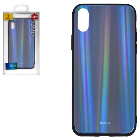 Case Baseus compatible with Apple iPhone X, black, with iridescent color, silicone, glass  #WIAPIPHX XC01