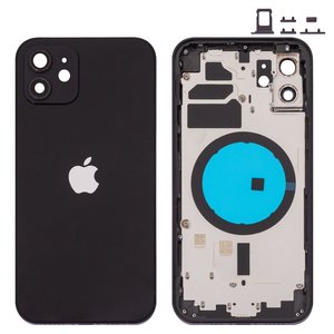 Housing compatible with iPhone 12, black, with SIM card holders, with side buttons 