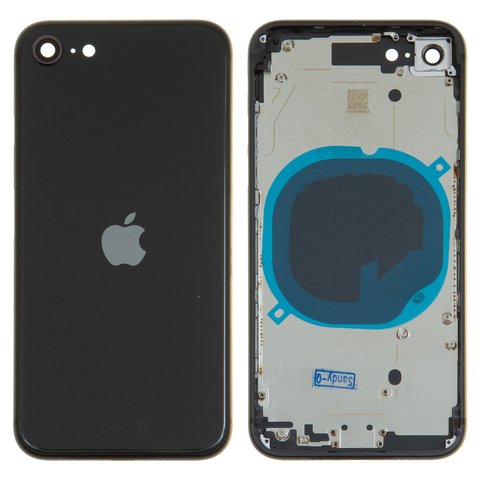Housing compatible with iPhone SE 2020, black, with SIM card holders, with side buttons 