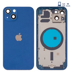 Housing compatible with iPhone 13, dark blue, with SIM card holders, with side buttons, blue 