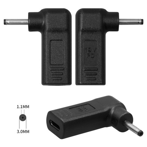 Charging Adapter for PD Trigger compatible with Laptops, 19 V, USB type C, d 3,0 mm, d 1.1 mm 