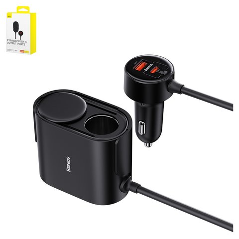 Car Charger Baseus High Efficiency Pro 1 for 2, black, with socket, 30 W, 2 outputs, 12 24 V  #C00455300121 00