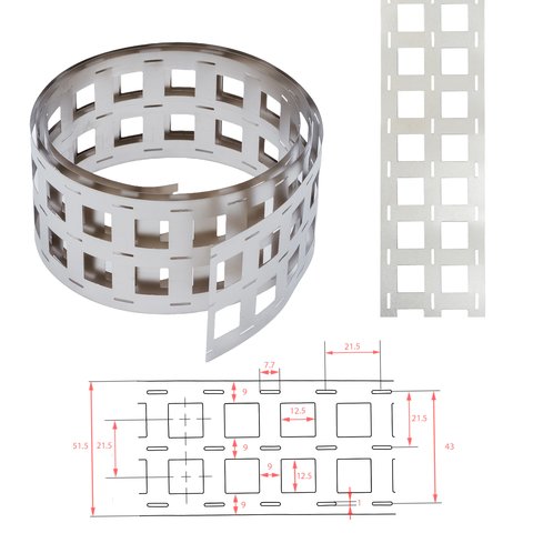 Cinta de níquel para soldar baterías 21700 3P, 0.2 mm, 21.5 mm, 1 m, acero niquelado