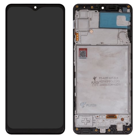 Pantalla LCD FLYCDI puede usarse con Samsung A225 Galaxy A22, negro, con marco, con borde ancho, OLED 