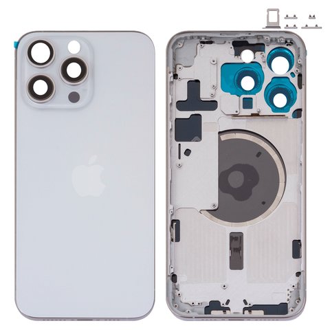 Carcasa puede usarse con iPhone 15 Pro Max, blanco, con botones laterales,  con sujetador de tarjeta SIM, Original PRC , EU Version, white titanium