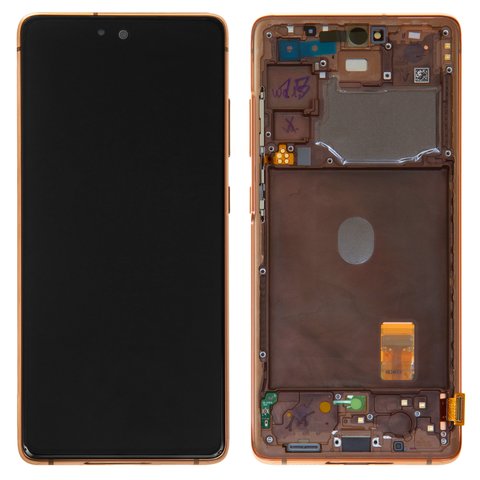 LCD compatible with Samsung G781 Galaxy S20 FE 5G, orange, with frame, Original, service pack, cloud orange #GH82 24215F