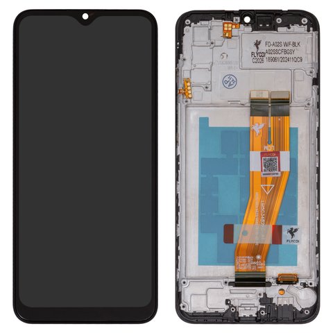 LCD compatible with Samsung A025F DS Galaxy A02s, M025 Galaxy M02s, black, with frame, FLYCDI, with yellow cable, 160,5x72 mm