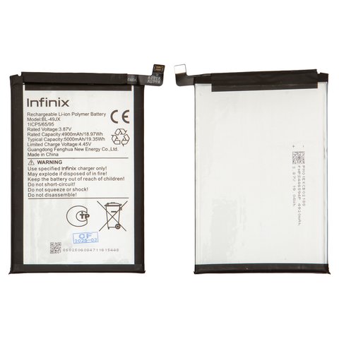 Batería BL 49JX puede usarse con Infinix Hot 30, Note 10 Pro, Note 11 Pro, Li Polymer, 3.87 V, 5000 mAh, Original PRC