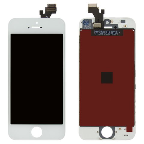 Дисплей  iPhone 5, білий, копія, із сенсорним екраном, з рамкою