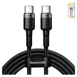 USB кабель Baseus Cafule, 2xUSB тип C, 200 см, 100 Вт, 5 А, чорний, сірий, в нейлоновому обплетенні, #CATKLF ALG1
