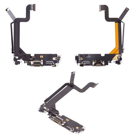 Шлейф для iPhone 14 Pro Max, конектора зарядки, золотистий, з мікрофоном, з компонентами, Original PRC , gold