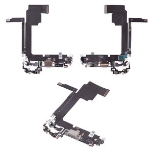 Шлейф для iPhone 15 Pro Max, коннектора зарядки, серый, с микрофоном, HC, natural titanium