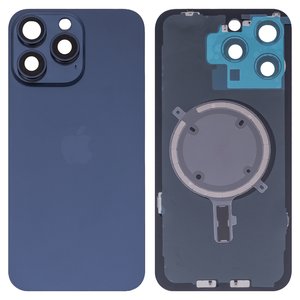 Задняя панель корпуса для iPhone 15 Pro Max, синяя, со стеклом камеры, HC