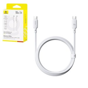 USB кабель Baseus Silky, 2xUSB тип C, 200 см, 100 Вт, білий, силіконовий, #P10377704213 01
