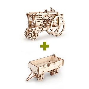 Механічний 3D-пазл UGEARS Набір 2 в 1: Трактор + Причіп